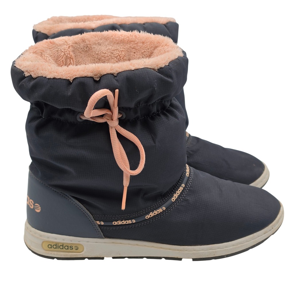 Adidas NEO Label Winter Boots Women 8 Gray Pink F98675 Faux Fur Lined Snow Boots
